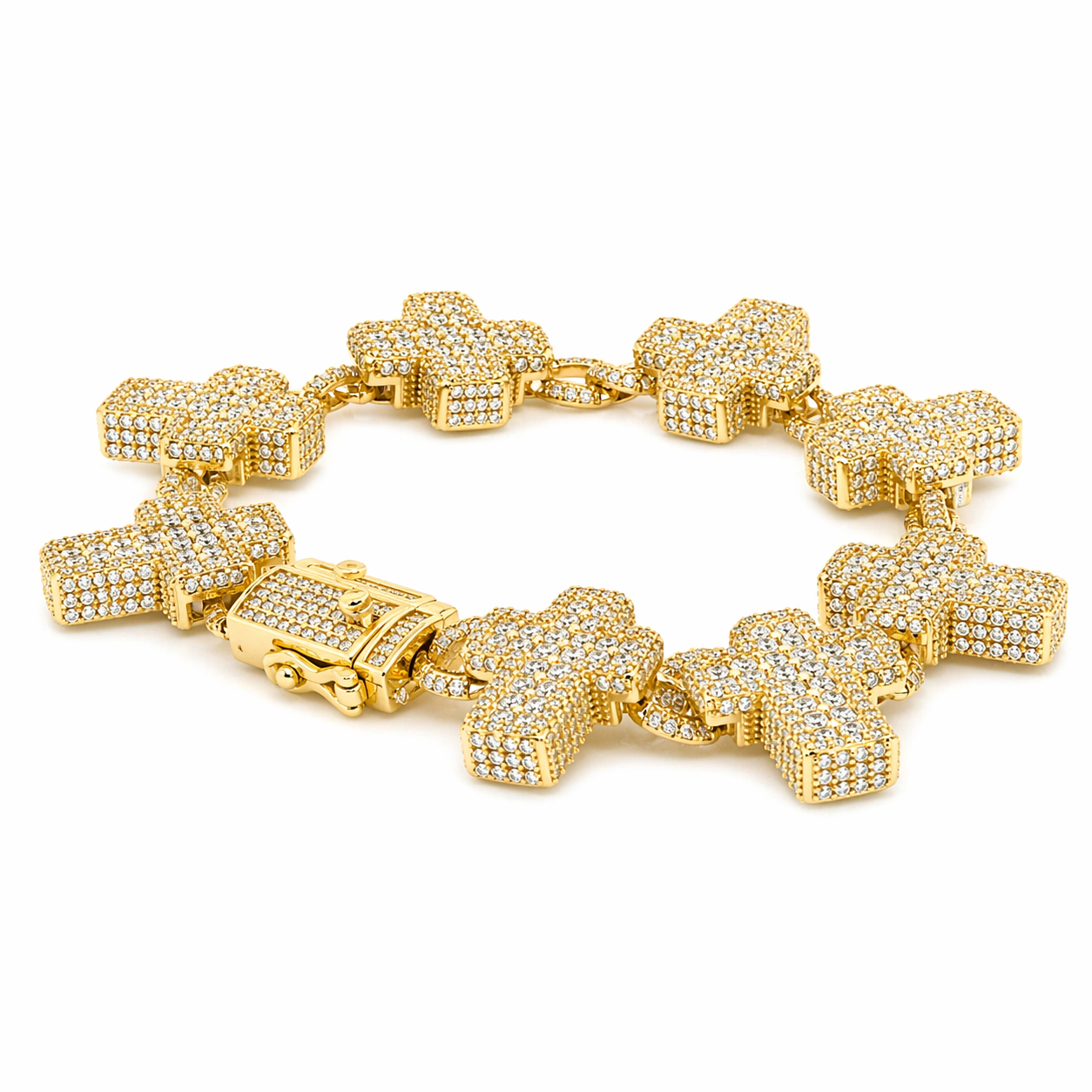 Sterling Silver Gold Plated Moissanite 20.96 CTW Cross Link Bracelet - 8"