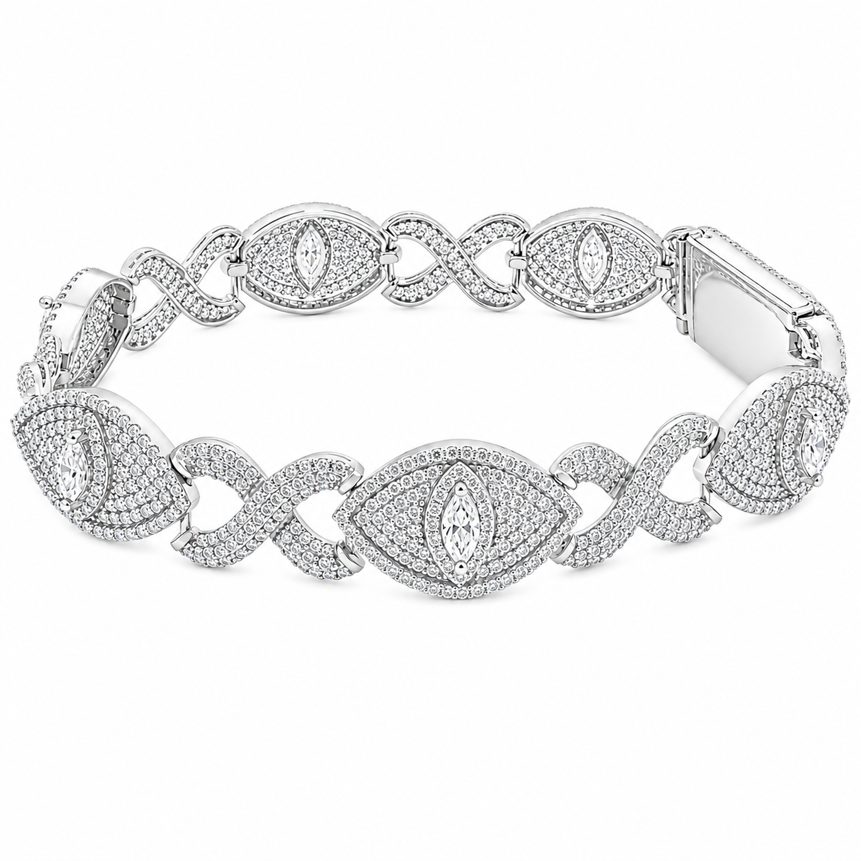 Sterling Silver Moissanite 9.55 CTW Evil Eye Link Bracelet - 8"