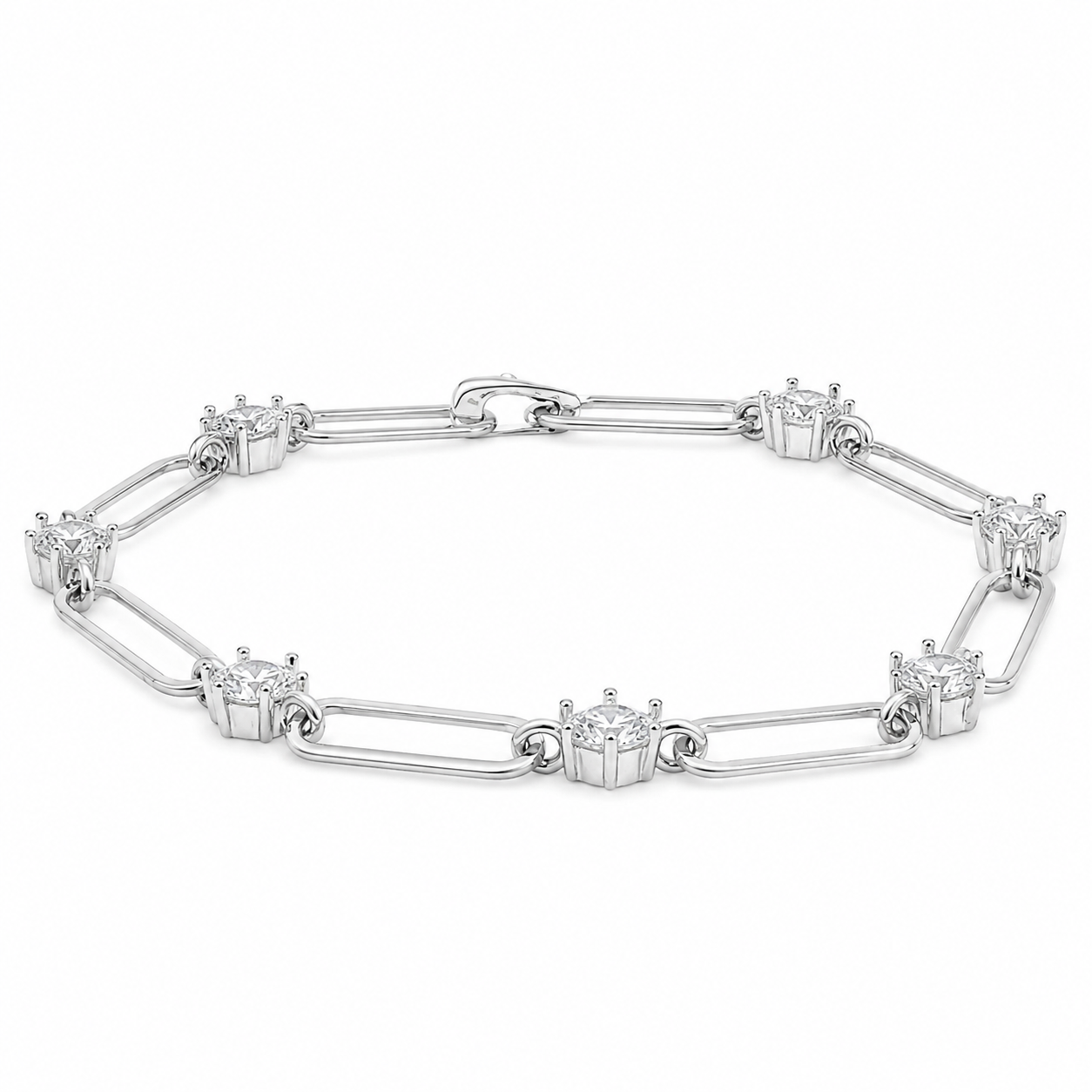 Sterling Silver Moissanite Paperclip Link Bracelet (7")