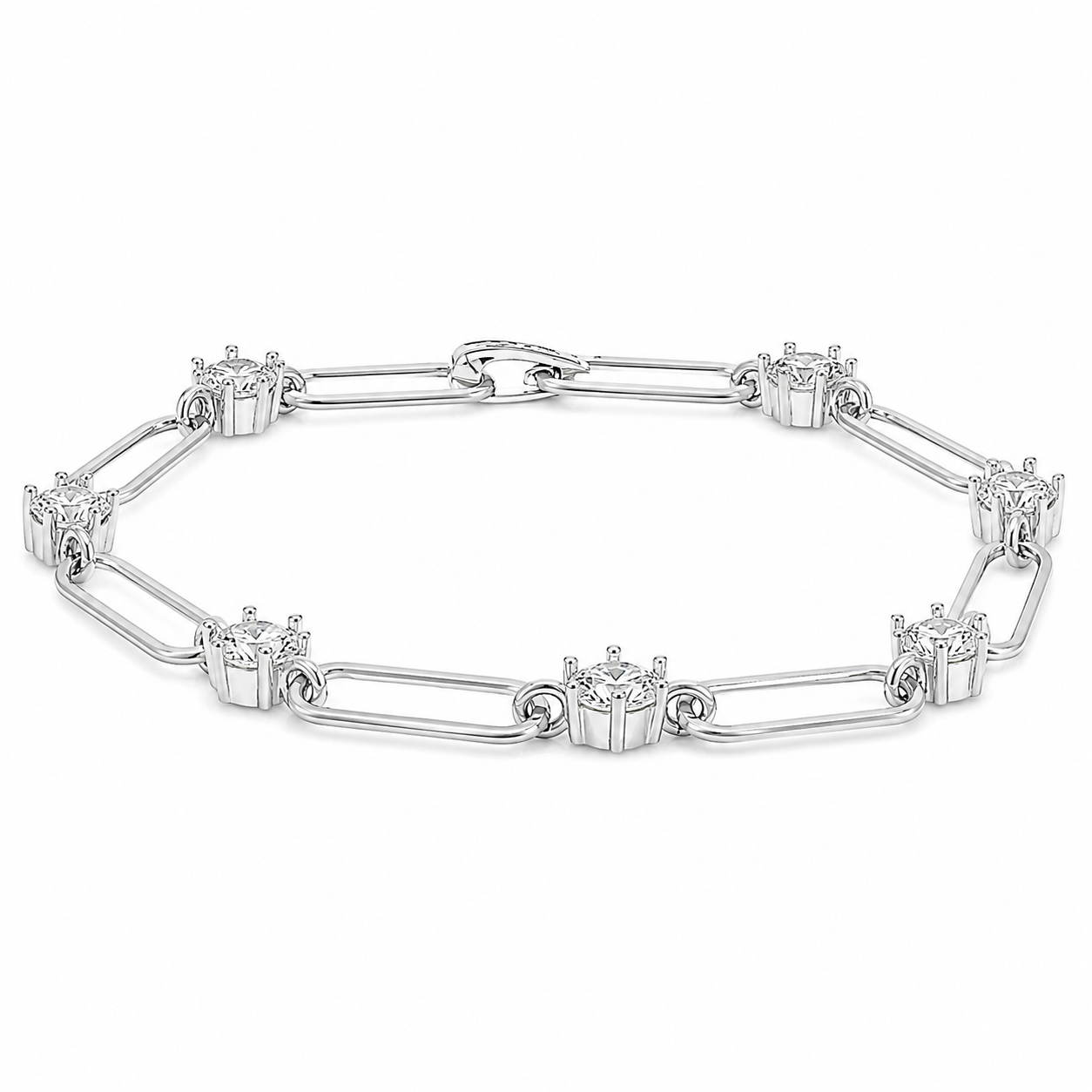 Sterling Silver Moissanite Paperclip Link Bracelet (7")