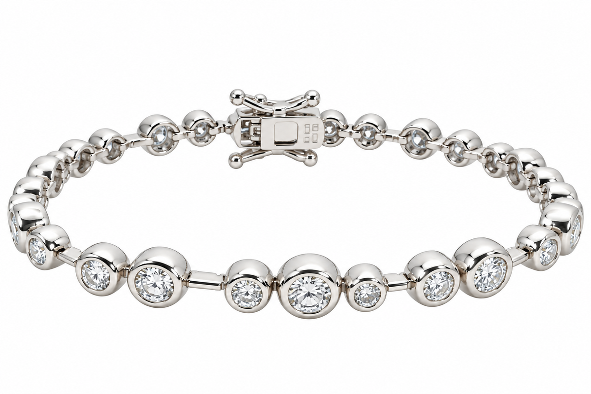Sterling Silver Moissanite Bezel Setting Bracelet - 7" 3.11 CTW VVS D