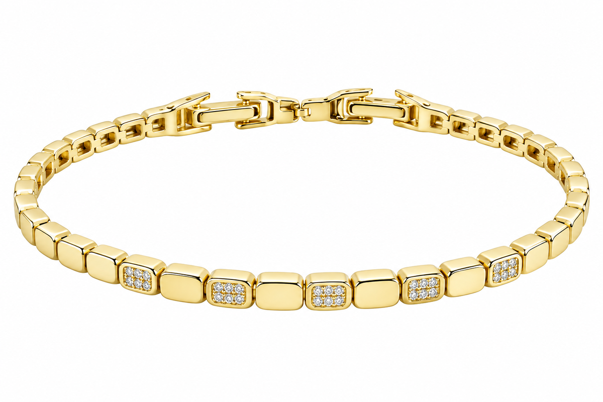 Sterling Silver Moissanite / Polished Oval Tennis Bracelet - 7"+1" 0.07 CTW VVS D