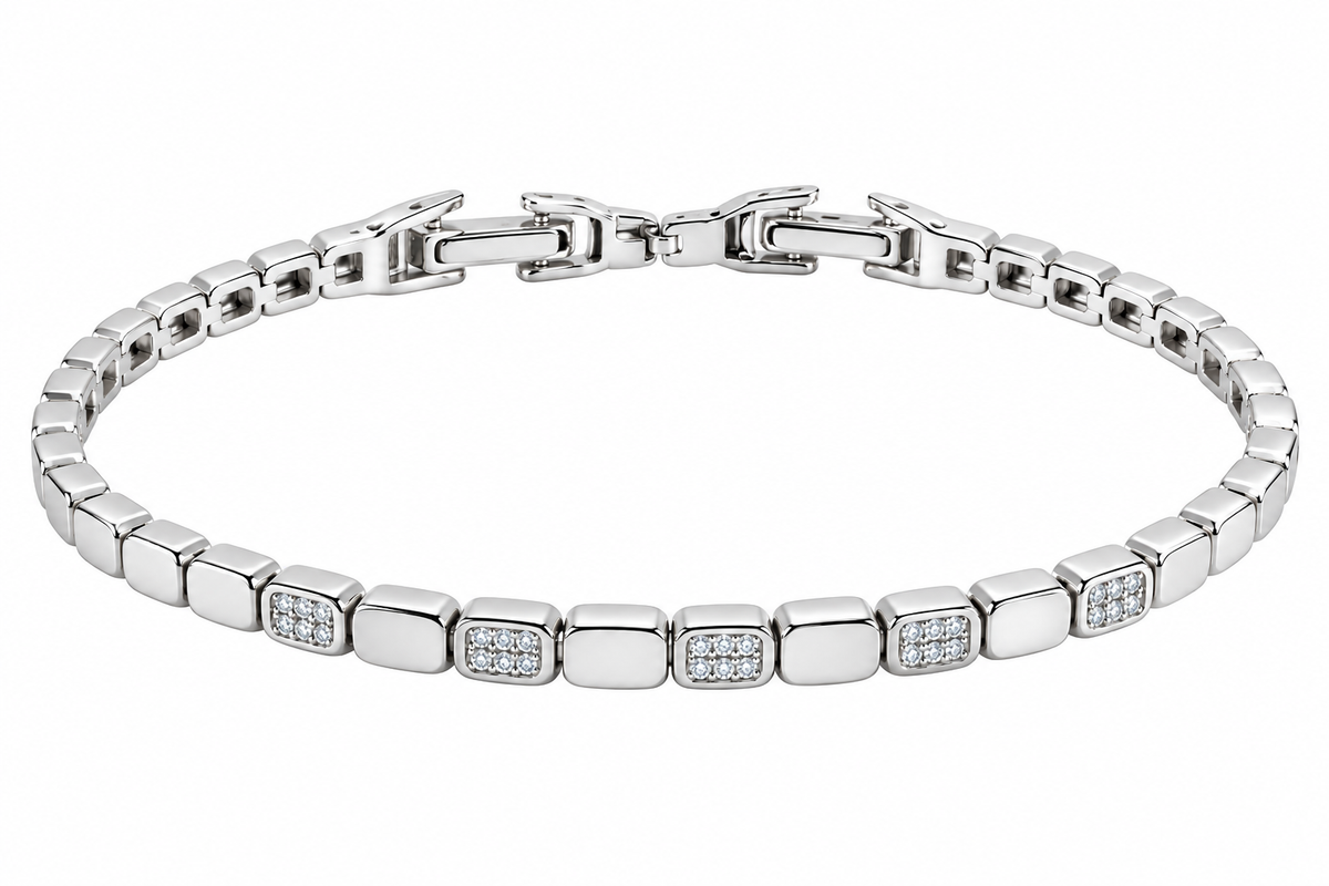 Sterling Silver Moissanite / Polished Oval Tennis Bracelet - 7"+1" 0.07 CTW VVS D