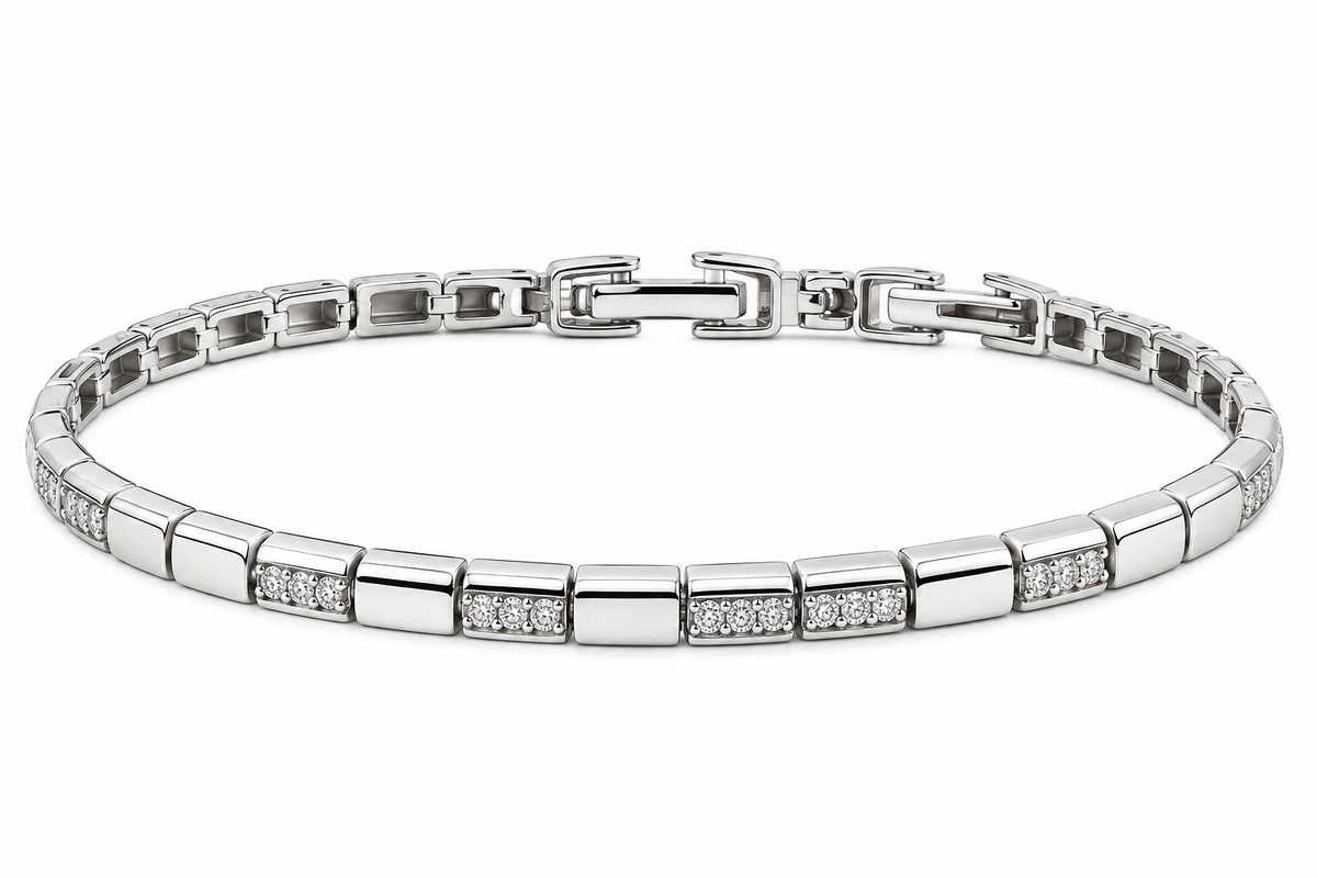 Sterling Silver Alternating Moissanite & Polished Pyramid Style Bracelet - 0.36 CTW VVS D