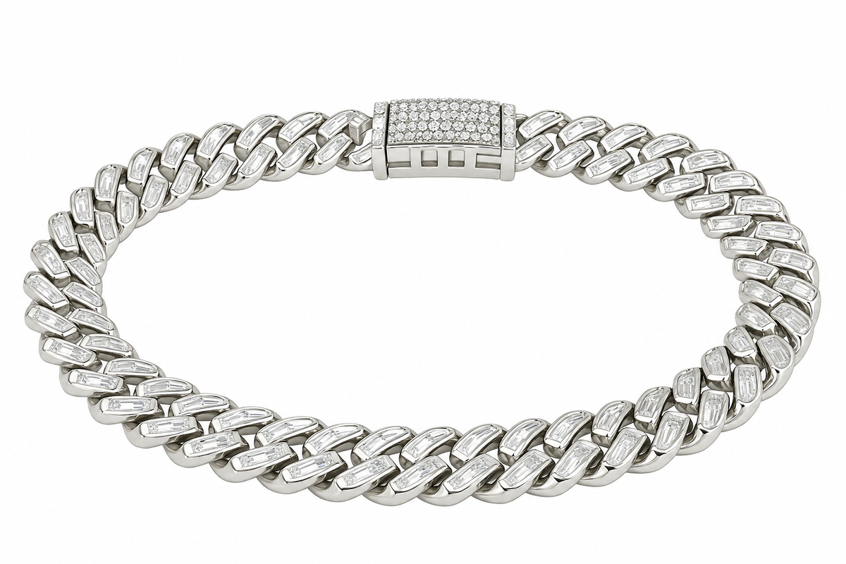 Sterling Silver Baguette Moissanite 6mm Monaco Bracelet - 7" 3.38 CTW VVS D