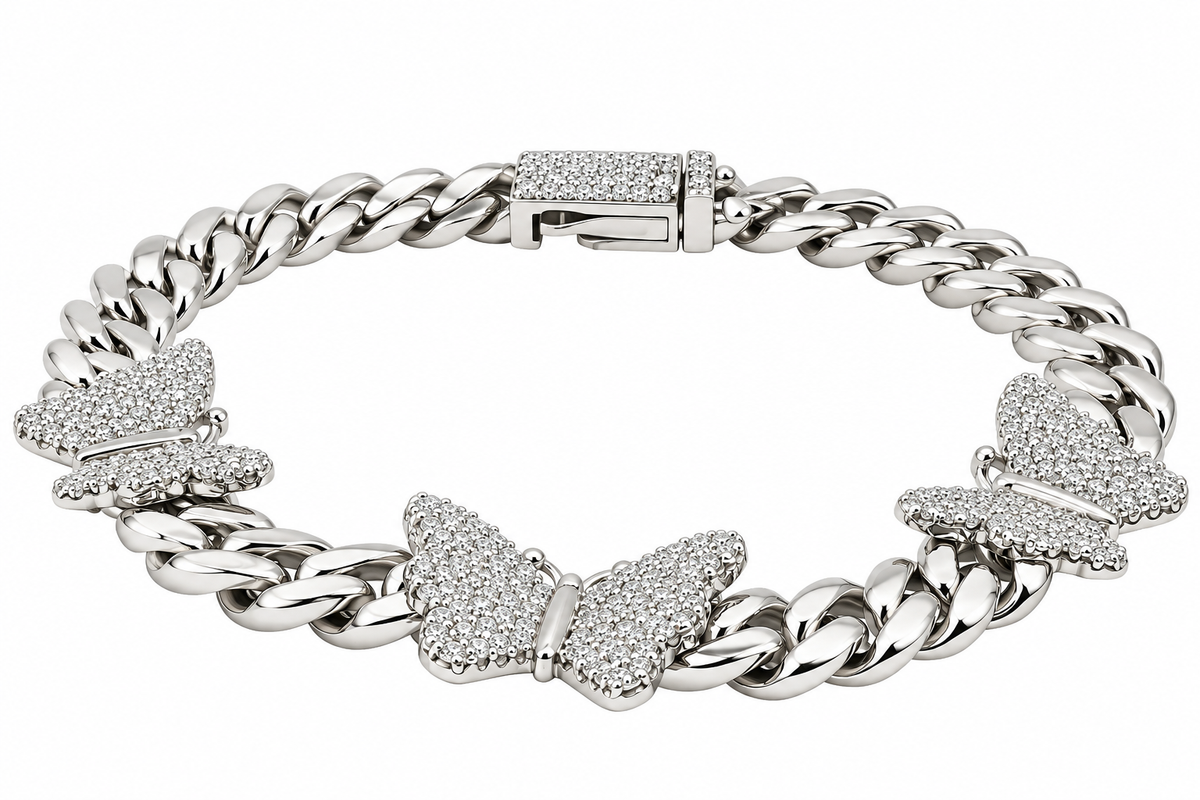 Sterling Silver Moissanite Butterfly Cuban Link Bracelet - 7.5" 2.67 CTW VVS D