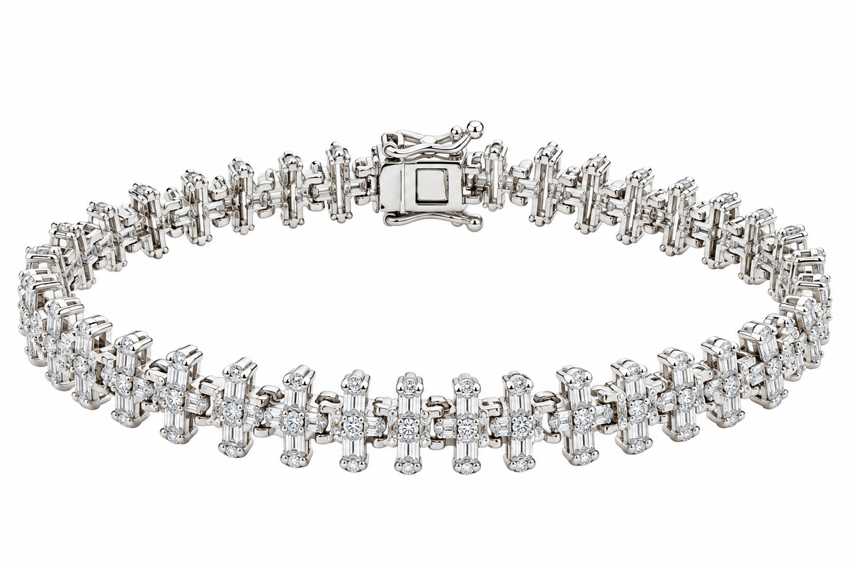 Sterling Silver Baguette Moissanite Cross Tennis Bracelet - 8" 4.59 CTW VVS D