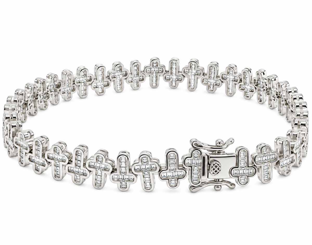 Sterling Silver Baguette Moissanite Cross Tennis Bracelet - 8" 4.59 CTW VVS D
