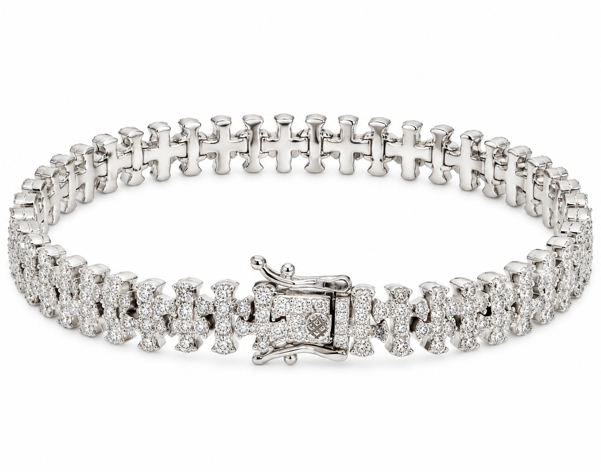 Sterling Silver Moissanite Cross Tennis Bracelet - 8" 3.64 CTW VVS D