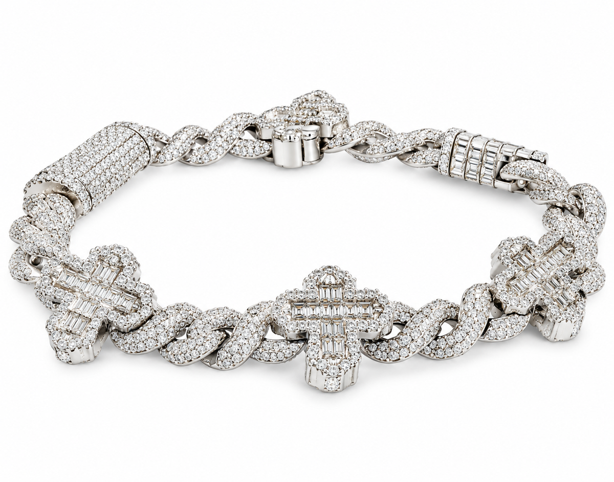 Sterling Silver Moissanite Cross Station Infinity Link Bracelet - 8.5" 9.17 CTW VVS D