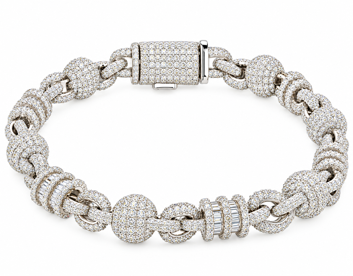 Sterling Silver Moissanite Pave Ball & Chain Link Bracelet - 8.5" 13.87 CTW VVS D
