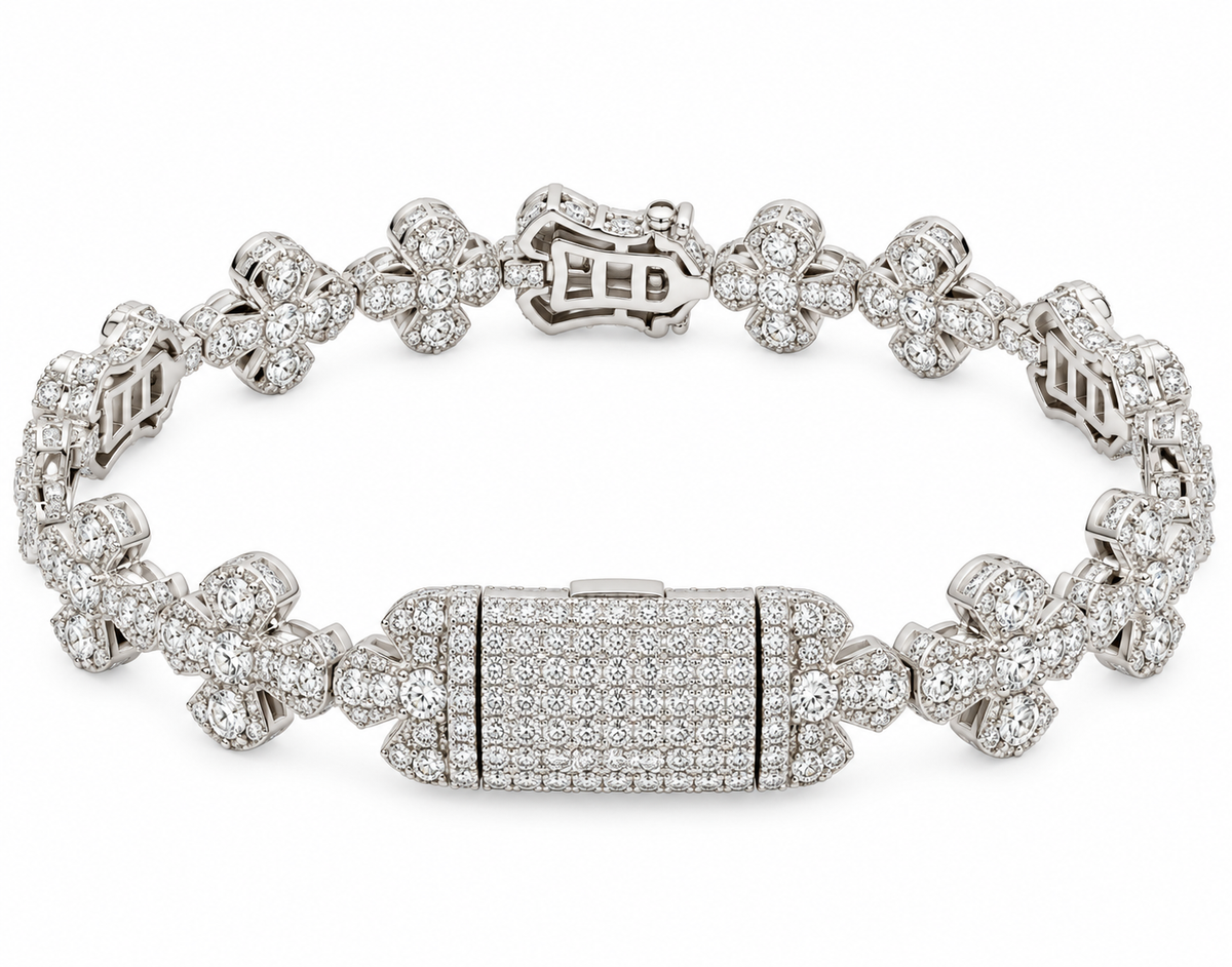 Sterling Silver Moissanite Pave Jesus Face & Cross Bracelet - 8.5" 9.54 CTW VVS D