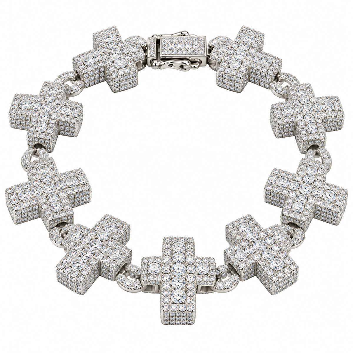 Sterling Silver Moissanite Pave Cross Infinity Link Bracelet - 8" 20.96 CTW VVS D