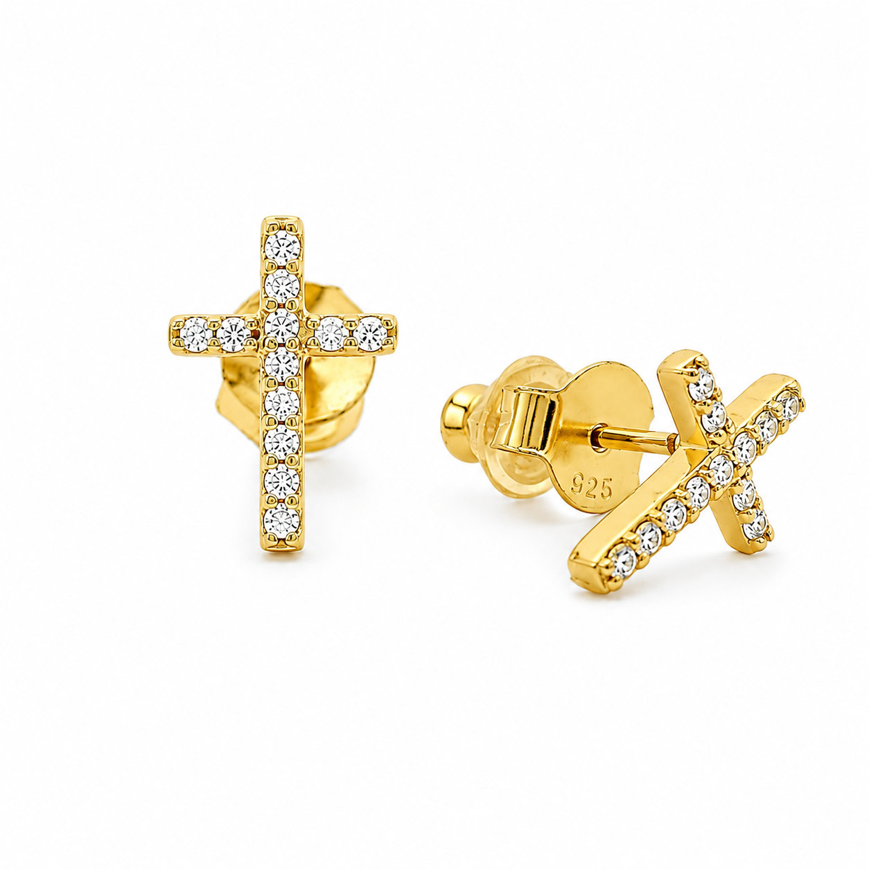 Sterling Silver Moissanite Pave Dainty Cross Stud Earrings