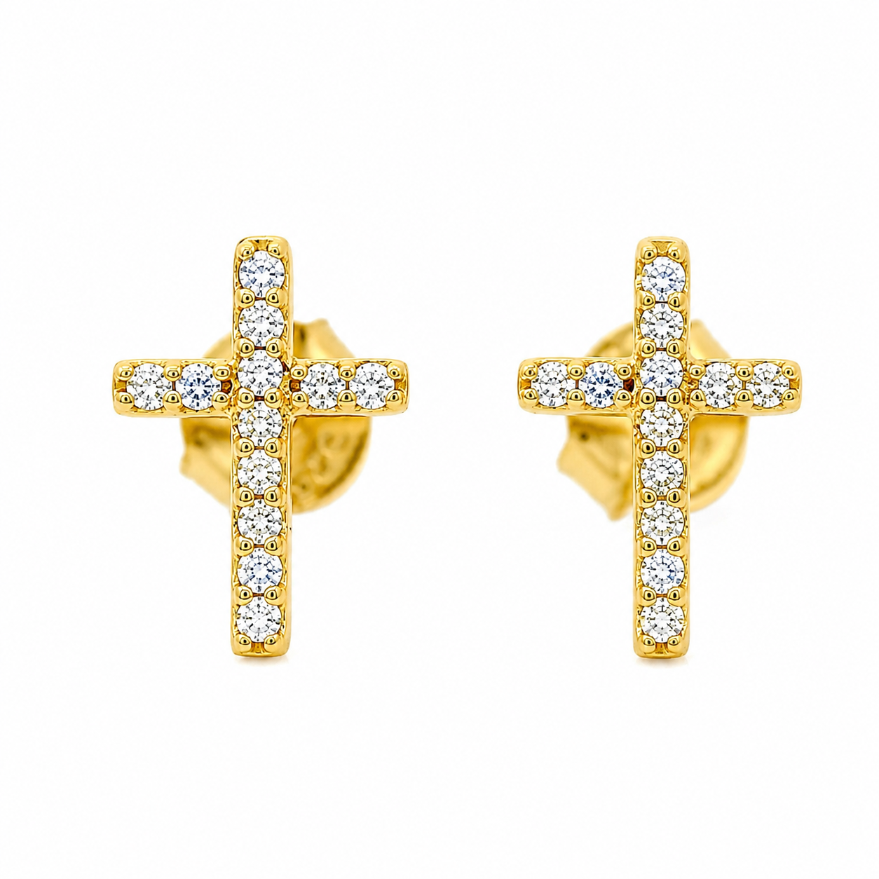 Sterling Silver Moissanite Pave Dainty Cross Stud Earrings