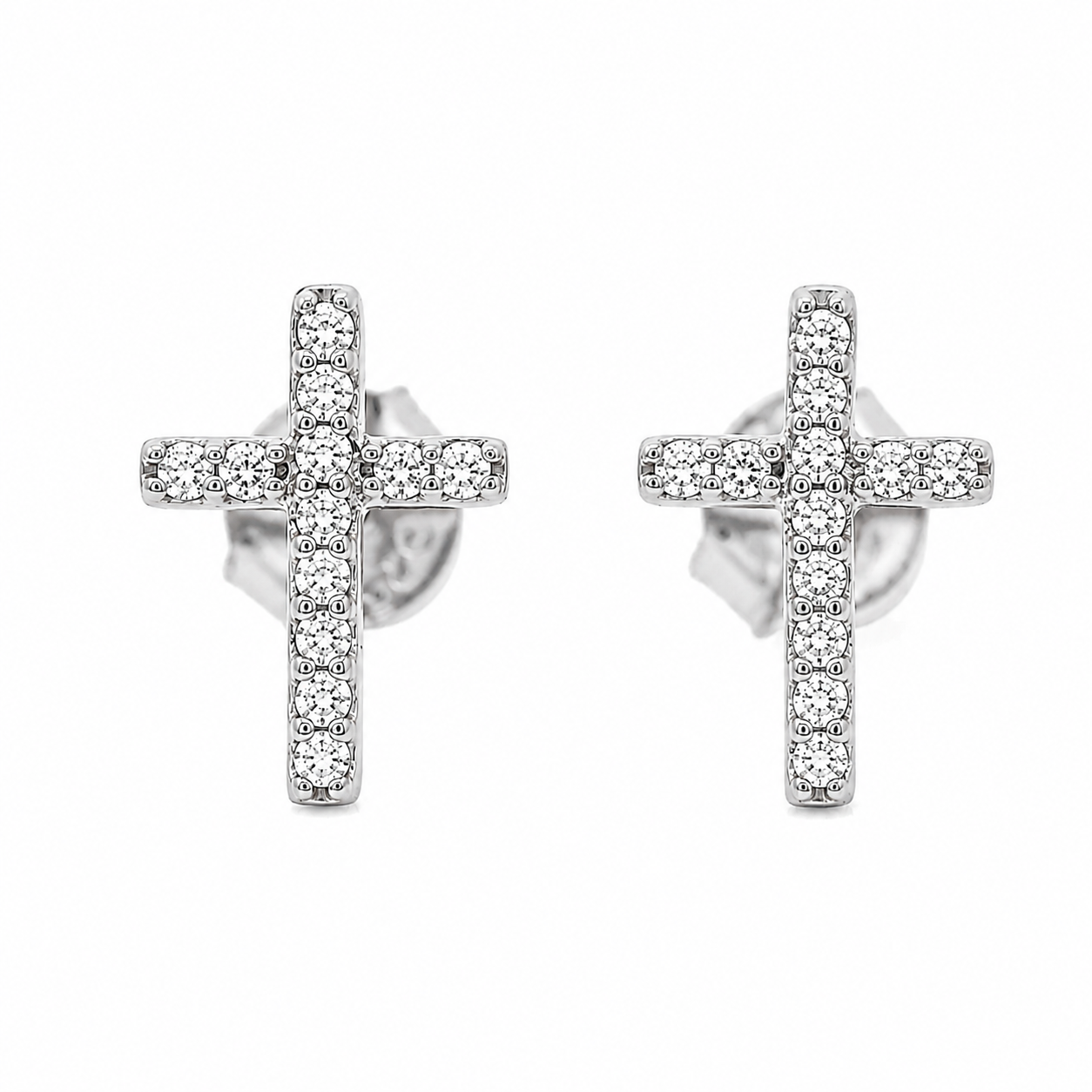 Sterling Silver Moissanite Pave Dainty Cross Stud Earrings
