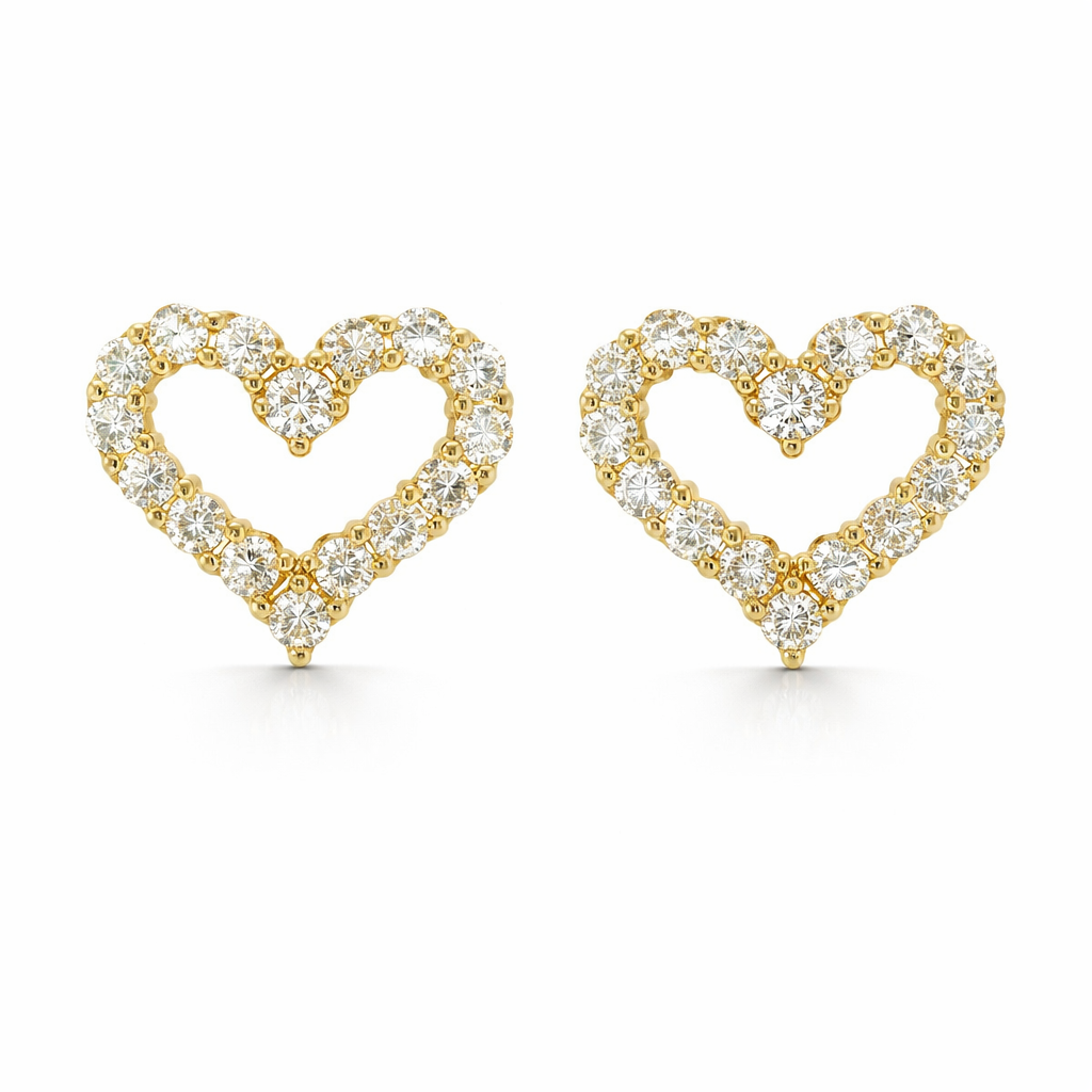 Sterling Silver Moissanite Pave Open Heart Stud Earrings