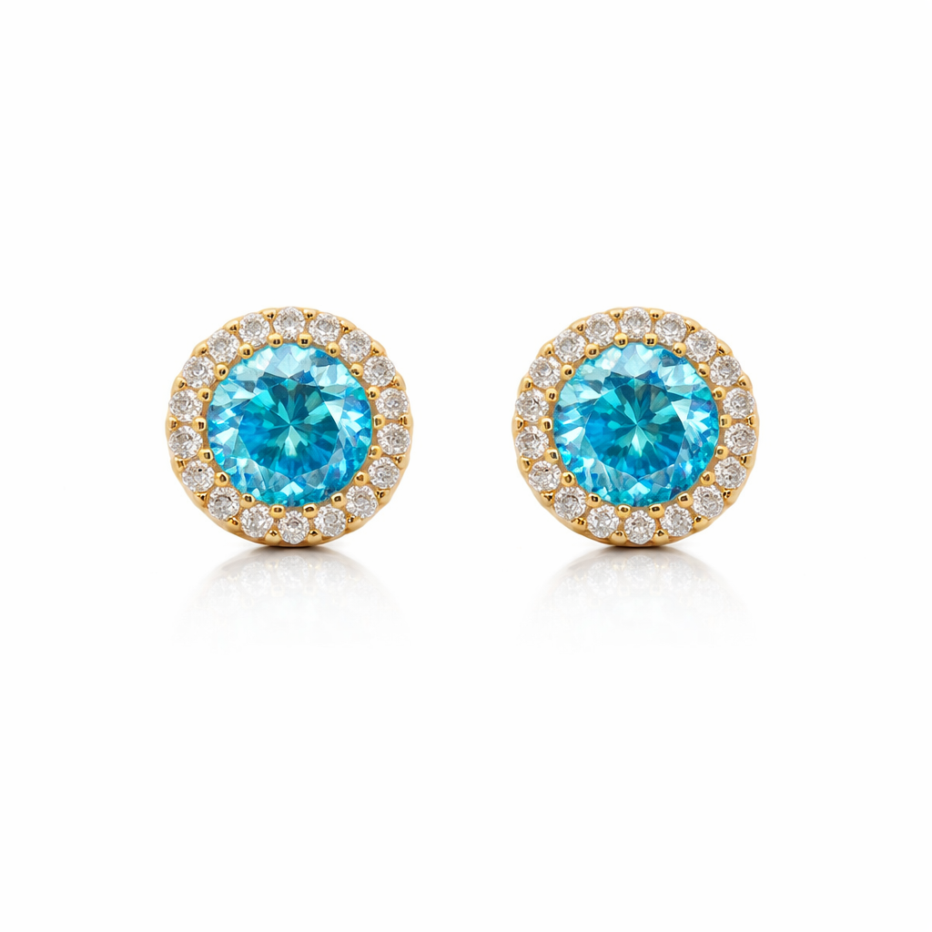 Sterling Silver 5.64 CTW Moissanite Blue Stone Clear Halo Round Earrings