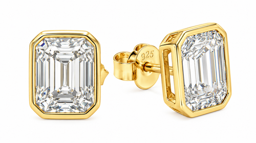 Sterling Silver 2.0 CT Emerald Cut Moissanite Bezel Setting Solitaire Earrings