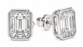 Sterling Silver 2.0 CT Emerald Cut Moissanite Bezel Setting Solitaire Earrings