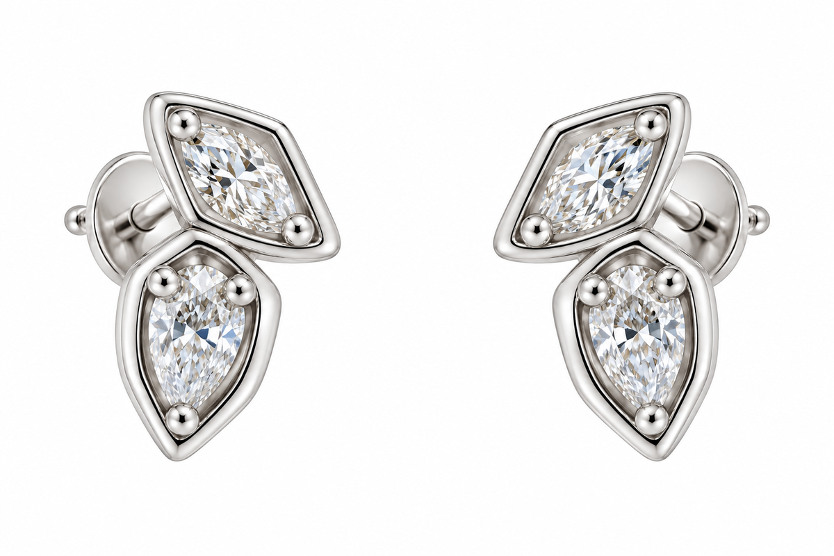 Sterling Silver Moissanite Toi Et Moi Marquise & Pear Cut Bezel Earrings - 0.8 CTW VVS D