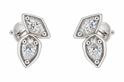 Sterling Silver Moissanite Toi Et Moi Marquise & Pear Cut Bezel Earrings - 0.8 CTW VVS D