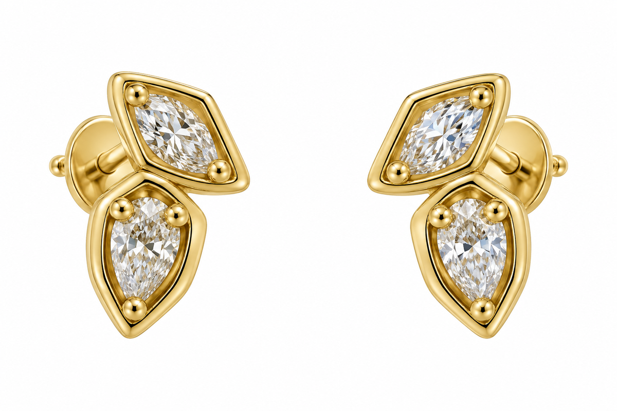 Sterling Silver Moissanite Toi Et Moi Marquise & Pear Cut Bezel Earrings - 0.8 CTW VVS D