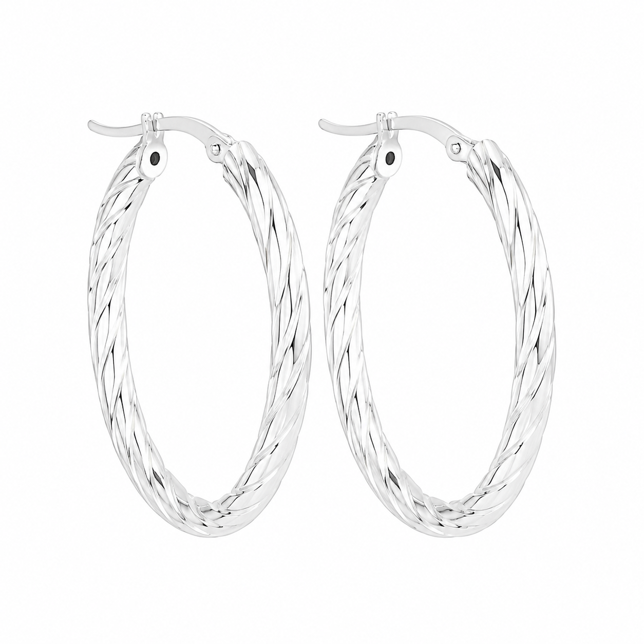 Sterling Silver 3MM Thick Textured Oval Hoops