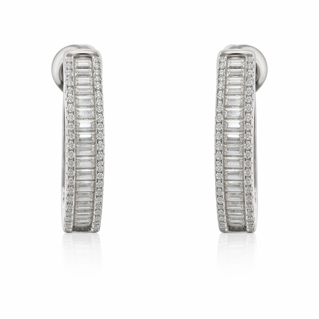 Sterling Silver 1.16 CTW Moissanite Baguette Pave Oval Huggie Hoop Earrings