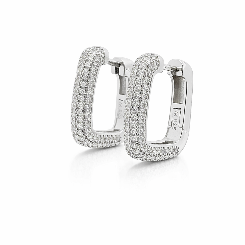 Sterling Silver 1.08 CTW Moissanite Pave Small Square Hoops