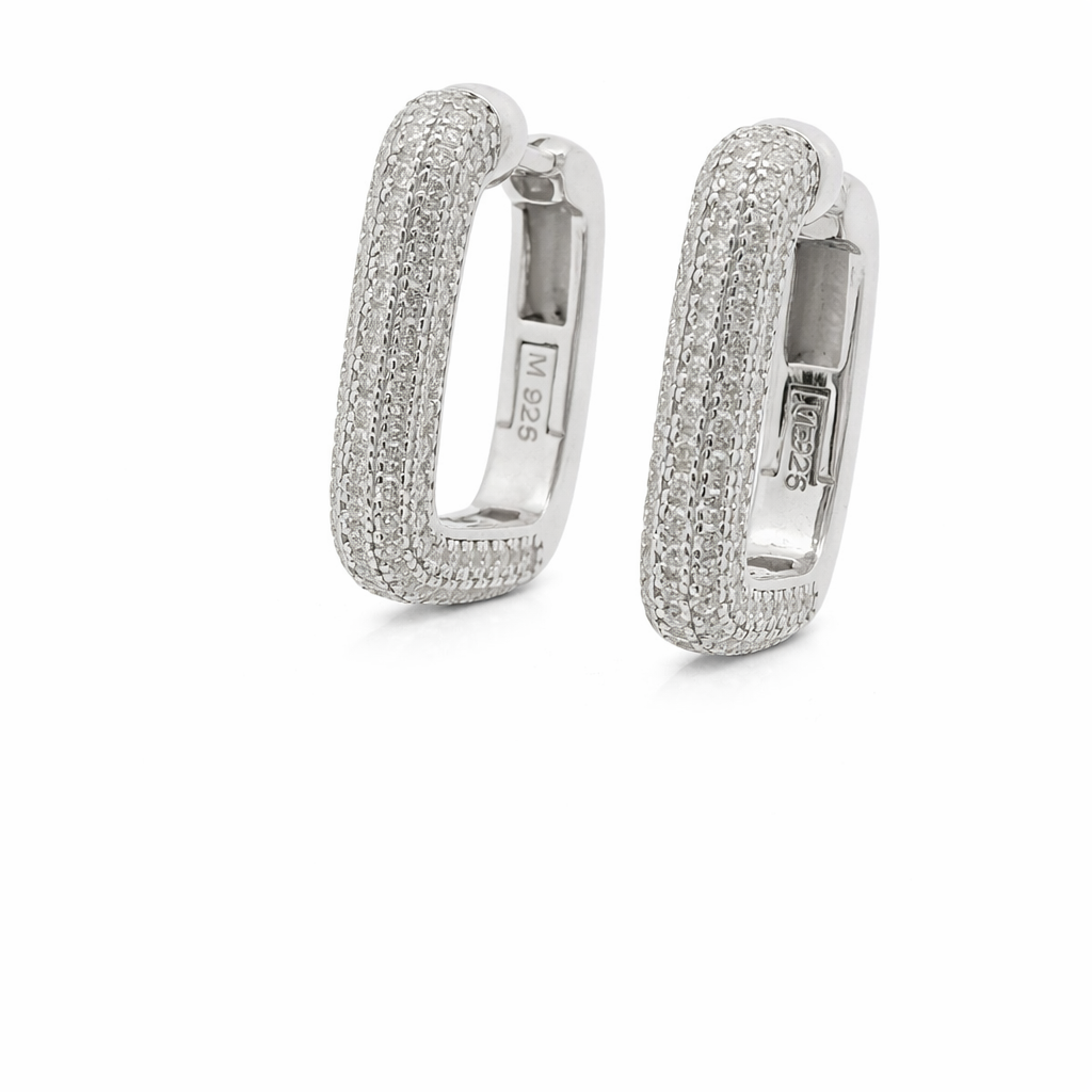 Sterling Silver 1.08 CTW Moissanite Pave Small Square Hoops