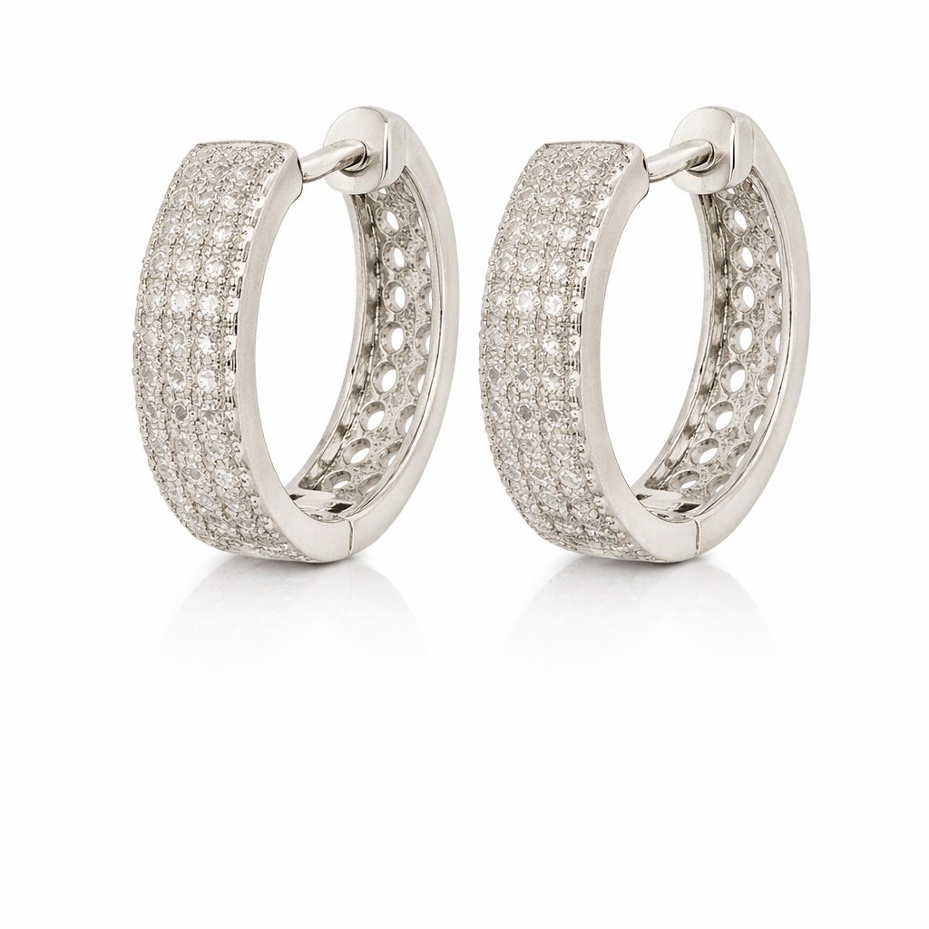 Sterling Silver 0.99 CTW Moissanite Pave Small Huggie Hoop Earrings