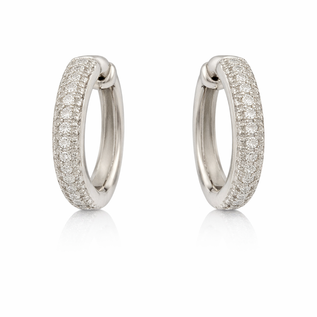 Sterling Silver 0.97 CTW Moissanite Pave Small Huggie Hoop Earrings