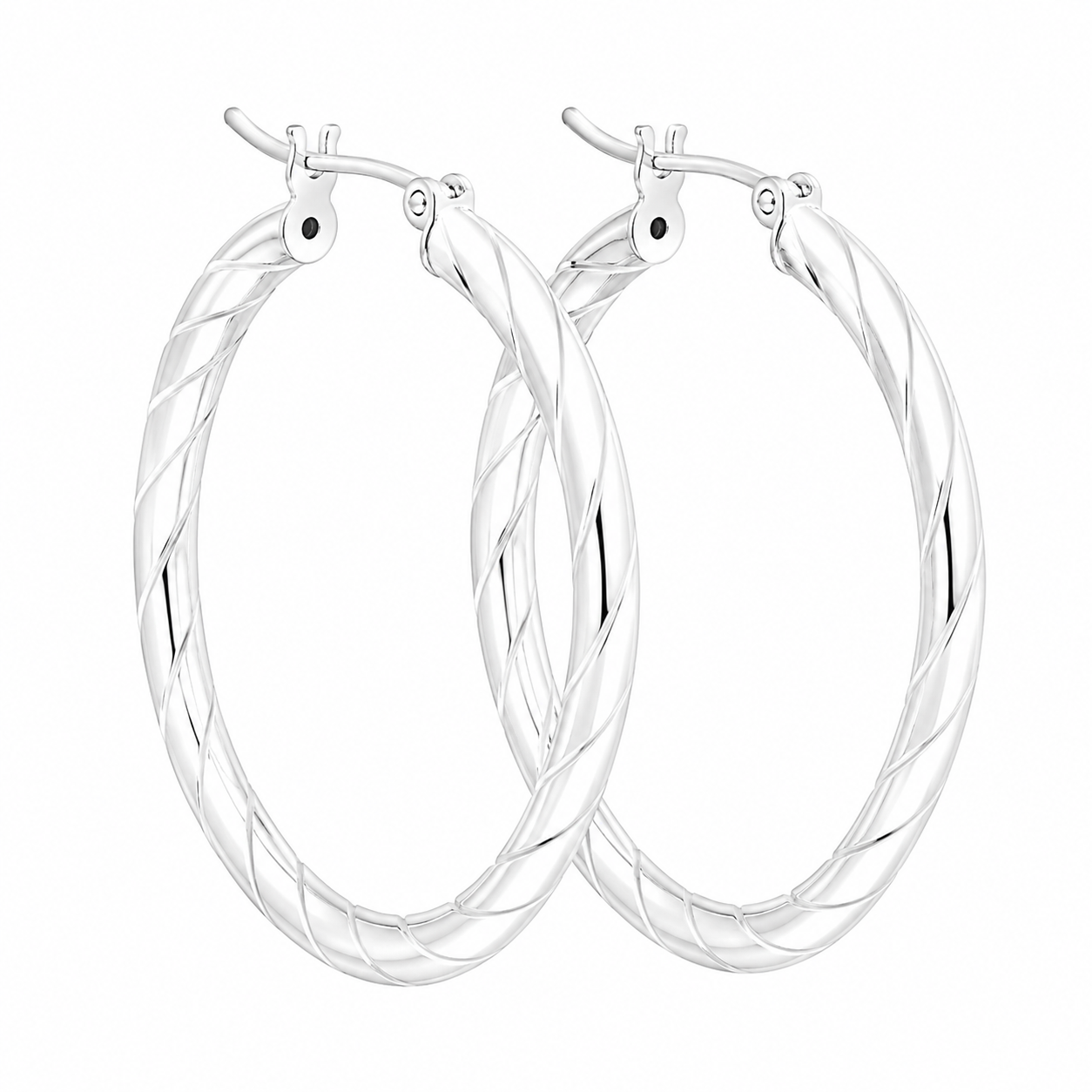 Sterling Silver Spiral Detail Round Hoops (3MM Thick, 30MM Wide)