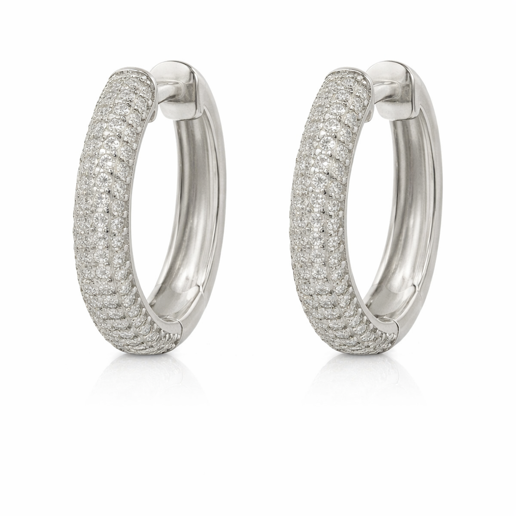 Sterling Silver 0.38 CTW Moissanite Pave Small Huggie Hoop Earrings