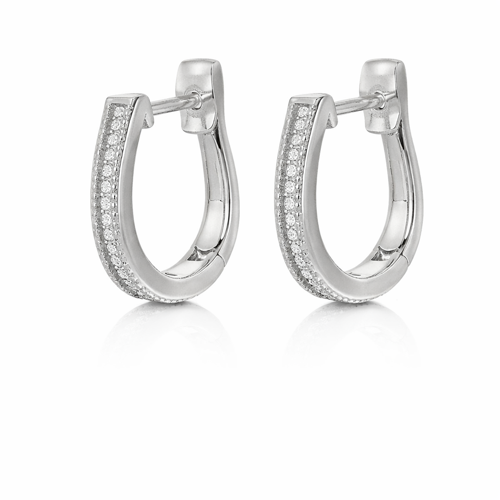 Sterling Silver 1.16 CTW Moissanite Baguette Pave Oval Huggie Hoop Earrings