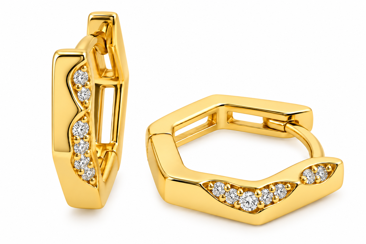 Sterling Silver Moissanite Hexagon Huggie Hoop Earrings - 0.08 CTW VVS D