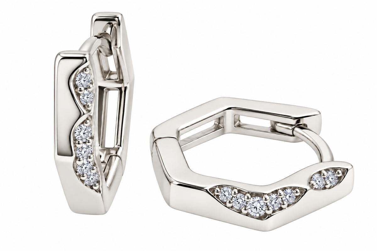 Sterling Silver Moissanite Hexagon Huggie Hoop Earrings - 0.08 CTW VVS D