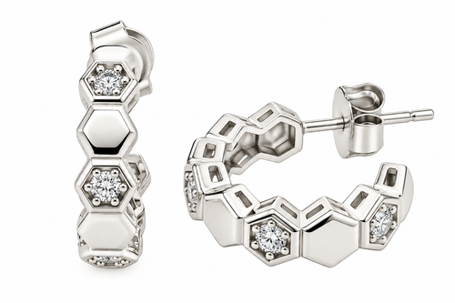 Sterling Silver Moissanite Hexagon Huggie Post Hoop Earrings - 0.17 CTW VVS D