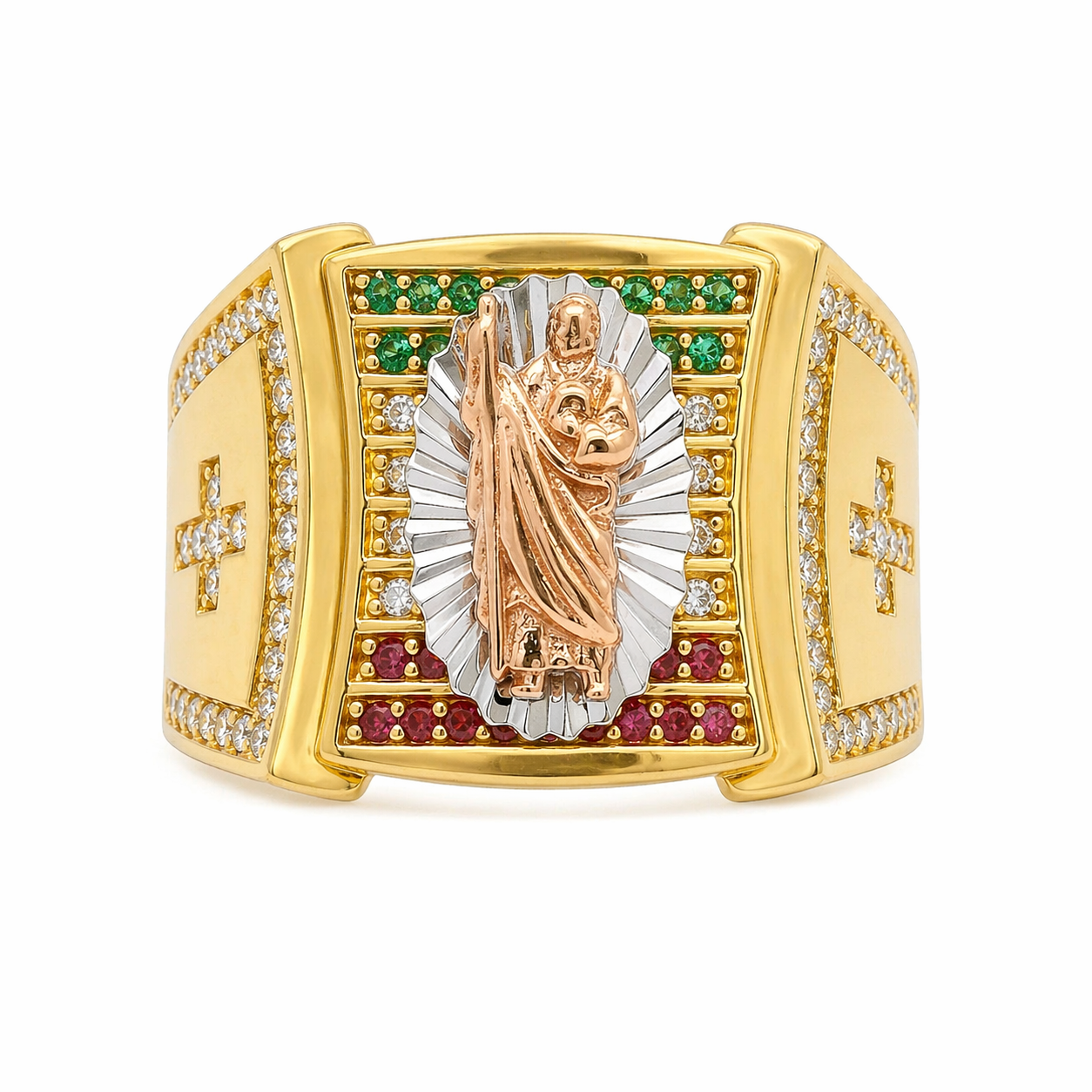 St Jude Gold Plated Moissanite Men's Ring