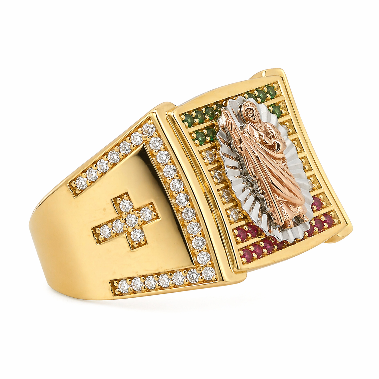 St Jude Gold Plated Moissanite Men's Ring