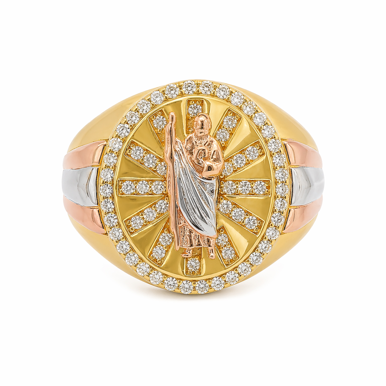 Sterling Silver Gold Plated St Jude Moissanite Men's Ring