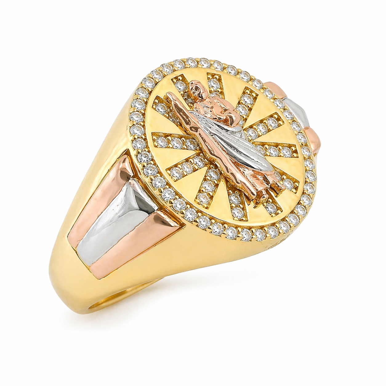 Sterling Silver Gold Plated St Jude Moissanite Men's Ring