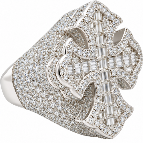 Sterling Silver Moissanite Pave Baguette Cross Men's Ring - 6.26 CTW VVS D
