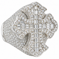 Sterling Silver Moissanite Pave Baguette Cross Men's Ring - 6.26 CTW VVS D