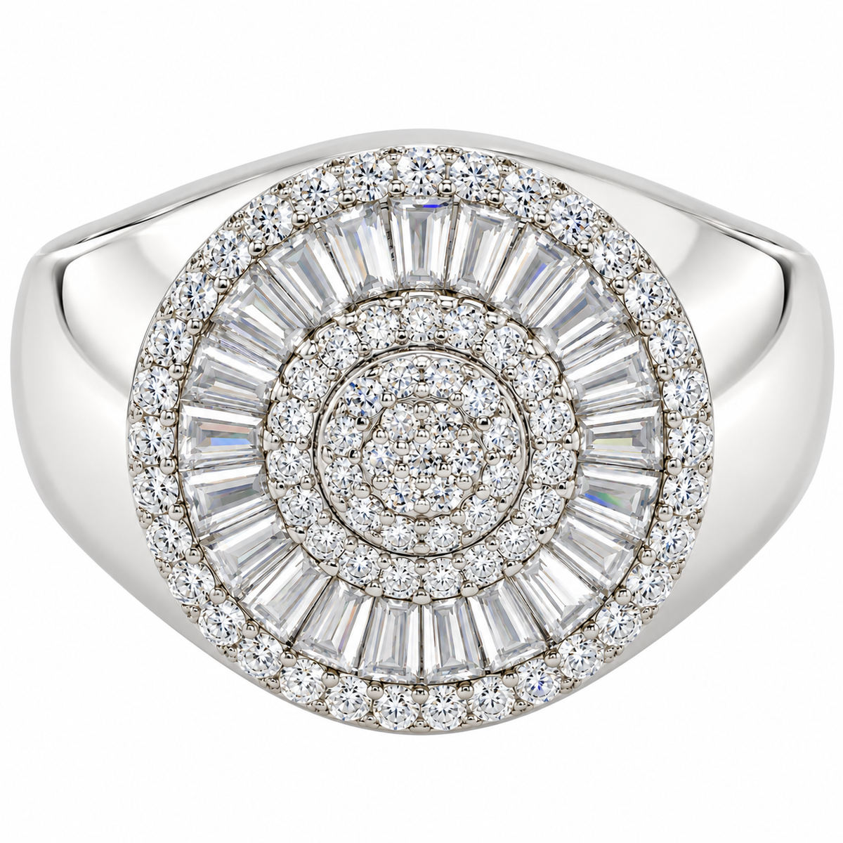 Sterling Silver Round Baguette Moissanite Pave Ring - 1.1 CTW VVS D