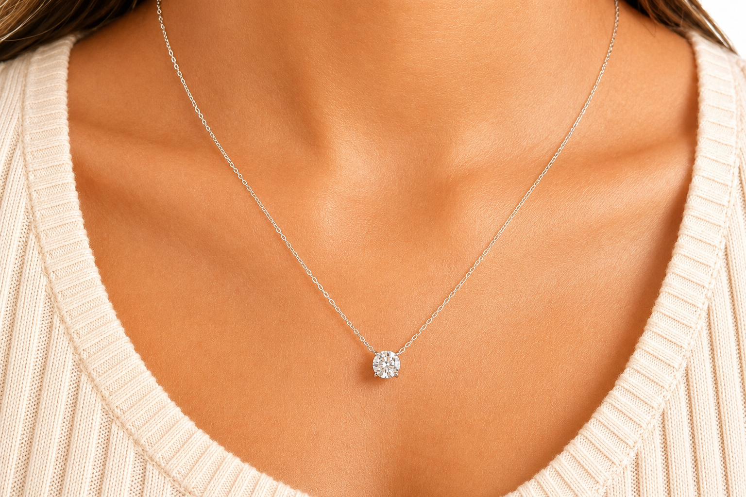 Sterling Silver 4 Prong Round 7mm 1.2 CT Moissanite Necklace W/ Certification