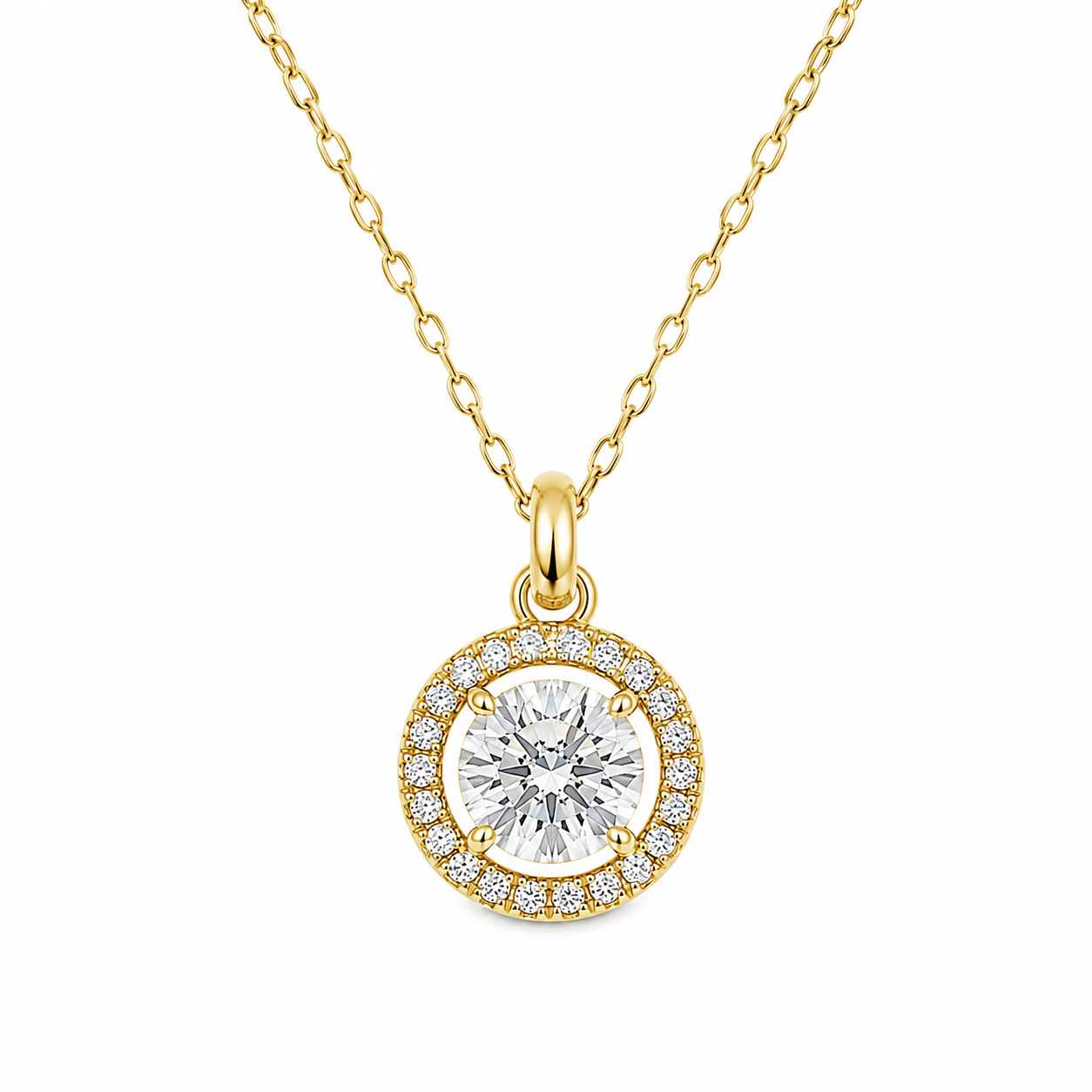 Sterling Silver 4 Prong Round Moissanite W/ Border Necklace