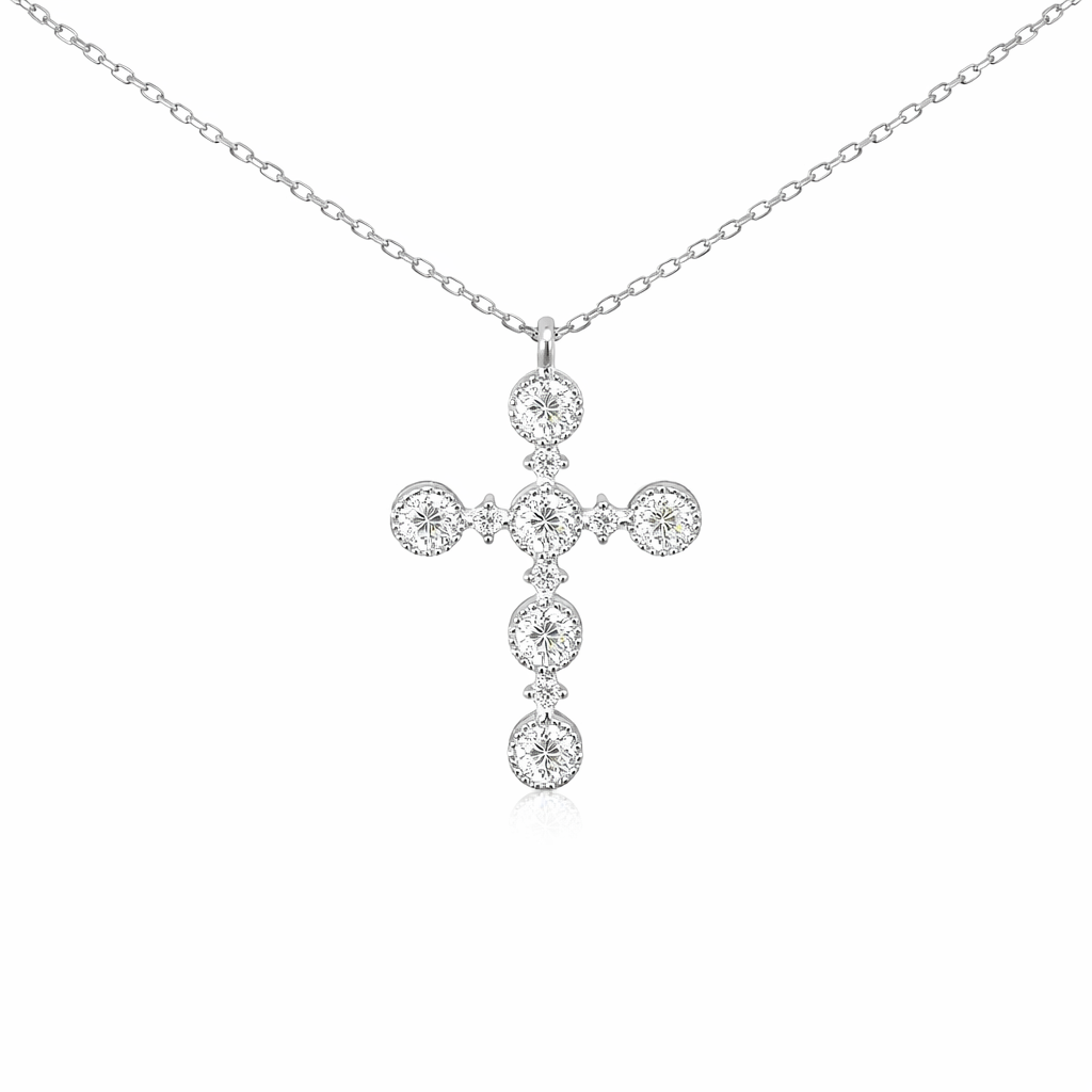 Sterling Silver 0.87 CTW Moissanite Bubble Cross Necklace