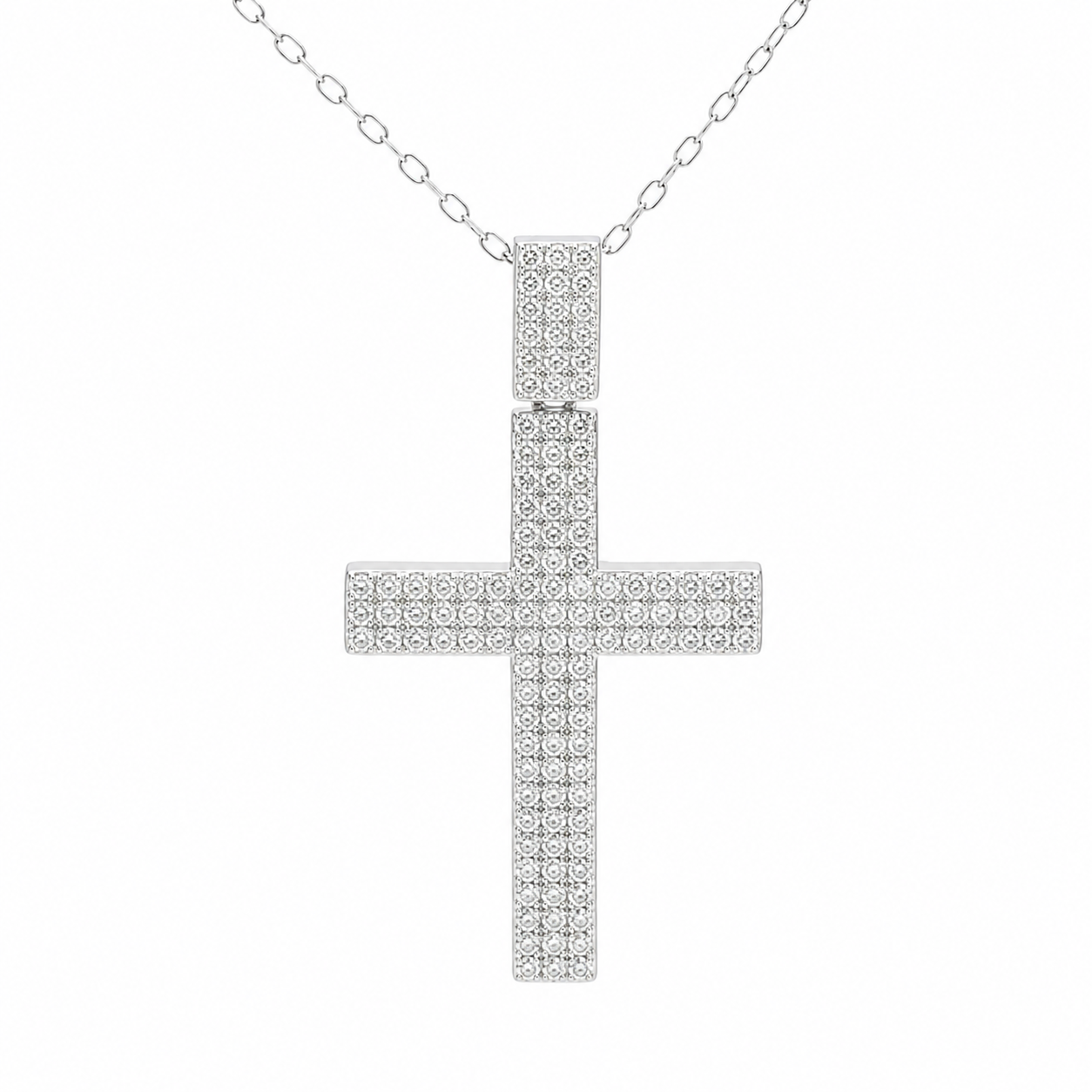 Sterling Silver Moissanite Pave Cross Necklace